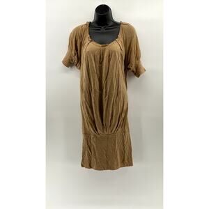BCBMAXAZARIA Women's Tan Scoop-Neck Short Sleeve Bodycon Mini Dress SZ XS
